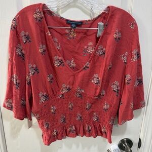 American Eagle Outfitters Red Floral Blouse